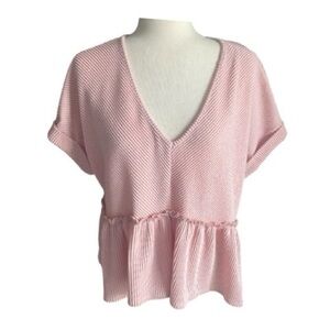 NWOT-CHARLOTTE AVERY-Pink ribbed V-Neck Women's Top-size large